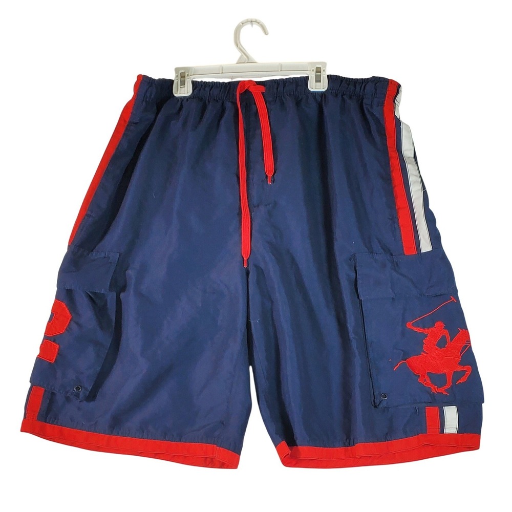 Beverly Hills Polo Club Men's Navy Red‎ Athletic Cargo Swim Trunks Size 1X